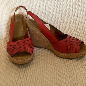 Sling Back Leather Wedges